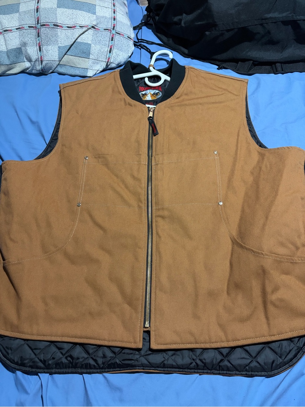 Men's Brown Quilted-Lined Work Vest with Zip Front